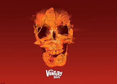 skulls, The Venture Bros., animation, red background, Hank Venture, Dean Venture, Brock Samson, Dr. Venture - random desktop wallpaper