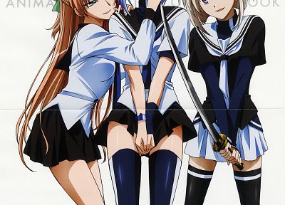 katana, school uniforms, Kampfer, simple background, Senou Natsuru, anime girls, sailor uniforms, Sakura Kaeda, Kondou Mikoto - random desktop wallpaper