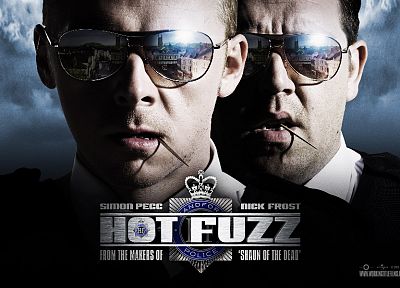 movies, sunglasses, Hot Fuzz, Simon Pegg, Nick Frost, reflections - related desktop wallpaper