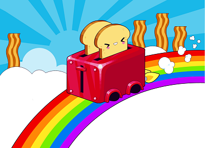 clouds, bacon, toaster, rainbows - duplicate desktop wallpaper