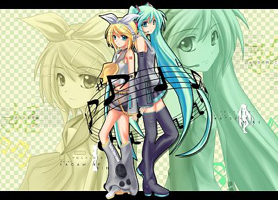 Vocaloid, Hatsune Miku, Kagamine Rin, detached sleeves - desktop wallpaper