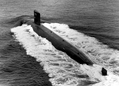 submarine, grayscale, USS Narhwal, SSN 671 - desktop wallpaper