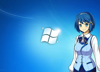 blue, Windows 7, blue eyes, school uniforms, blue hair, Madobe Nanami, Microsoft Windows, anime, OS-tan, anime girls - desktop wallpaper