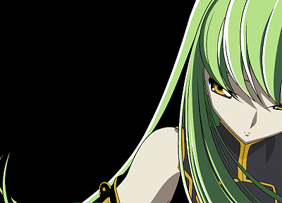 Code Geass, green hair, yellow eyes, C.C., anime girls, black background - random desktop wallpaper
