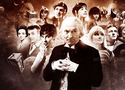 TARDIS, sepia, Doctor Who, William Hartnell, First Doctor - desktop wallpaper