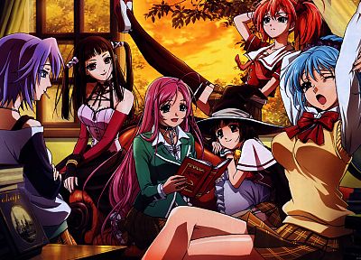 Shirayuki Mizore, Akashiya Moka, Kurono Kurumu, Rosario to Vampire, Sendou Yukari, Kokoa Shuzen, Toujou Rubi - desktop wallpaper