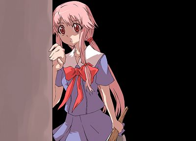 school uniforms, pink hair, twintails, bows, anime, pink eyes, anime girls, Mirai Nikki, Gasai Yuno - random desktop wallpaper