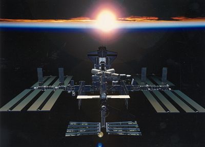 sunrise, outer space, Earth, Space Shuttle, International Space Station - random desktop wallpaper
