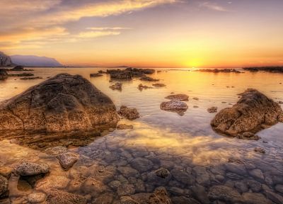 sunset, ocean, landscapes, nature, coast, rocks, sea - duplicate desktop wallpaper