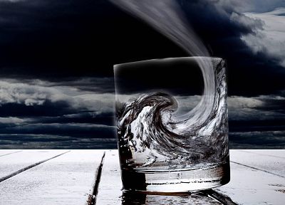 waves, glass, digital art - random desktop wallpaper