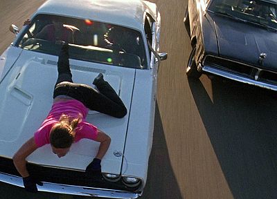 cars, muscle cars, Death Proof, Vanishing Point, Grindhouse, Dodge Challenger, Dodge Charger, girls with cars, Zoe Bell - related desktop wallpaper