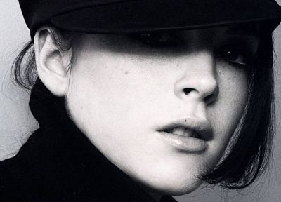 actress, Lindsay Lohan, monochrome, hats, faces - desktop wallpaper