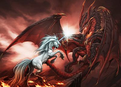 dragons, unicorns, 3D - desktop wallpaper