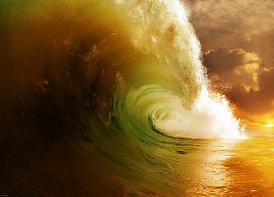sunset, waves - desktop wallpaper
