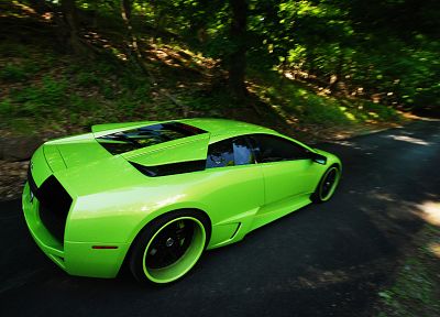 cars, Lamborghini, roads, supercars, countryside, lime green, green cars - desktop wallpaper