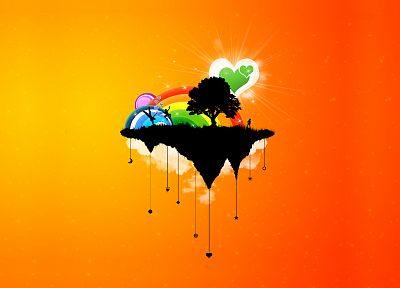 abstract, clouds, trees, orange, rainbows - duplicate desktop wallpaper