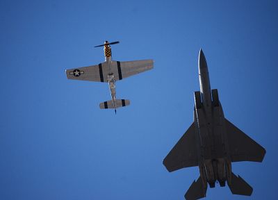 planes, F-15 Eagle, P-51 Mustang - duplicate desktop wallpaper