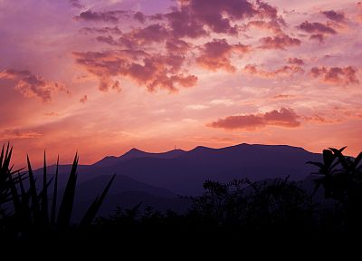 sunset, mountains, clouds, landscapes - desktop wallpaper