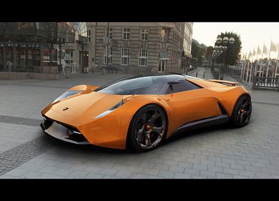 cars, orange, Lamborghini, urban, supercars, Lamborghini Insecta - desktop wallpaper