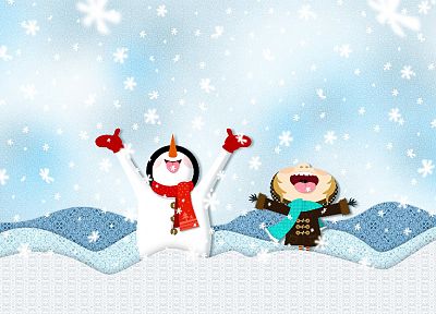 winter, snow, snowmen, digital art, artwork - random desktop wallpaper
