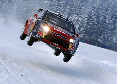 snow, cars, rally, racing, Citroen C4 WRC, races, rally cars, SÃÂ©bastien Loeb, Loeb, racing cars, rally car, jump - duplicate desktop wallpaper