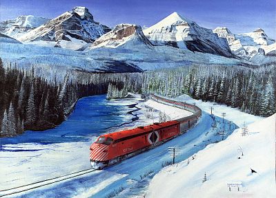 mountains, winter, snow, trains, railroad tracks, vehicles - desktop wallpaper