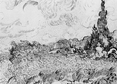 fields, wheat, sketches, Vincent Van Gogh, artwork, drawings - duplicate desktop wallpaper