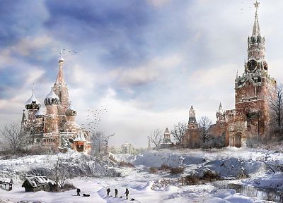 snow, post-apocalyptic, Moscow, artwork, Metro 2033, Kremlin - desktop wallpaper
