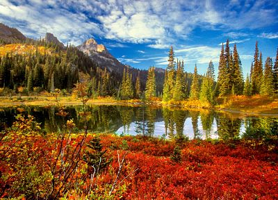 water, mountains, clouds, landscapes, nature, trees, autumn, lakes, reflections - desktop wallpaper