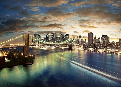 landscapes, bridges, nightlights, city skyline, rivers - desktop wallpaper