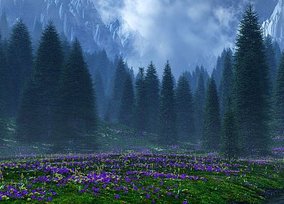 mountains, forests - desktop wallpaper
