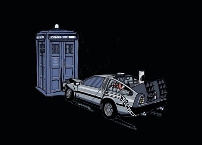 TARDIS, Back to the Future, Doctor Who, crossovers, DeLorean DMC-12 - random desktop wallpaper