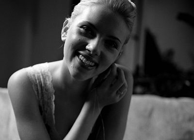 women, Scarlett Johansson, actress, grayscale - desktop wallpaper