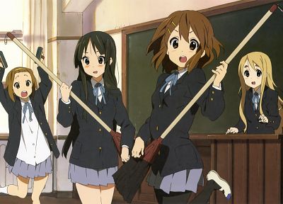 K-ON!, school uniforms, Hirasawa Yui, Akiyama Mio, Tainaka Ritsu, Kotobuki Tsumugi - random desktop wallpaper