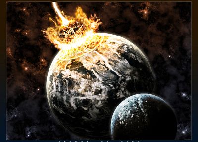 outer space, planets, fire, Moon, Earth, destruction, asteroids, meteorite, moons - desktop wallpaper