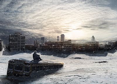 winter, snow, post-apocalyptic, digital art - desktop wallpaper