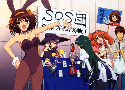 Asahina Mikuru, Nagato Yuki, The Melancholy of Haruhi Suzumiya, Kyon, SOS Brigade, bunny suit, Suzumiya Haruhi - duplicate desktop wallpaper