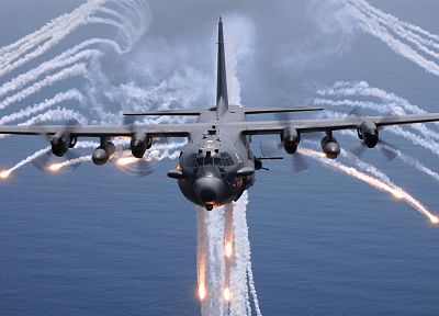 military, AC-130 Spooky/Spectre, planes, flares - random desktop wallpaper