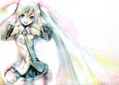Vocaloid, Hatsune Miku, detached sleeves, white background - random desktop wallpaper