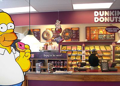Homer Simpson, donuts, The Simpsons, Dunkin' Donuts - random desktop wallpaper