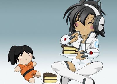 Portal, Chell, Turret, simple background - related desktop wallpaper