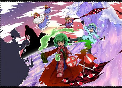 Touhou, Yakumo Yukari, Kawashiro Nitori, Alice Margatroid, Kagiyama Hina - random desktop wallpaper