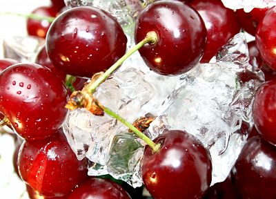 ice, cherries, ice cubes - desktop wallpaper