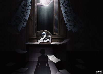 paper, Moon, silhouettes, Kuroshitsuji, Ciel Phantomhive, Sebastian Michaelis - desktop wallpaper