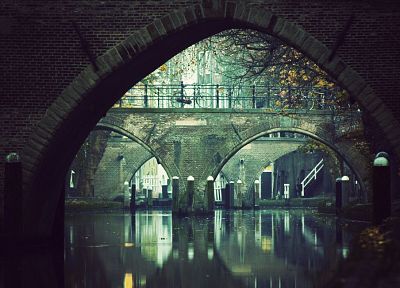 water, bicycles, bridges, arch, pointed arch, waterway - random desktop wallpaper
