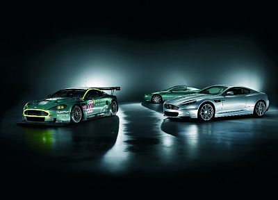 green, cars, Aston Martin, vehicles, Aston Martin DB9, Aston Martin DBS, side view, Aston Martin DBR9, front angle view - duplicate desktop wallpaper