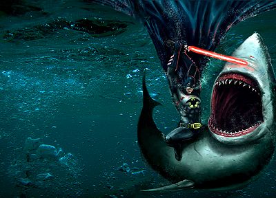 Batman, lightsabers, sharks, underwater, Flashpoint, great white shark - related desktop wallpaper