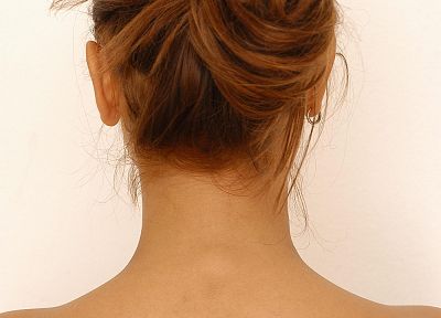 brunettes, neck, hair bun - random desktop wallpaper
