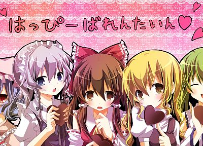 Touhou, maids, Izayoi Sakuya, vampires, Miko, Kirisame Marisa, Hakurei Reimu, Kochiya Sanae, Remilia Scarlet, detached sleeves - random desktop wallpaper
