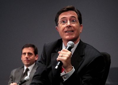 Stephen Colbert, Steve Carell, microphones - related desktop wallpaper